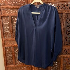 Eileen Fisher Deep Navy V-Neck Silk Tunic Blouse
